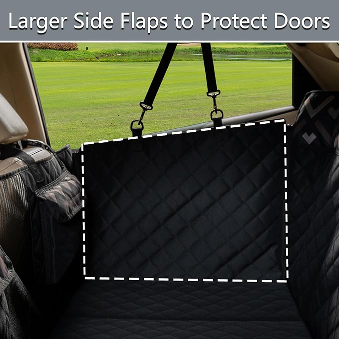 Back Seat Extender, Car Seat Cover for Dogs with Hard Bottom as a Hammock Bridge for Pets Travel, Waterproof Back Protector Fits for Standard Cars & SUVs (Black)
