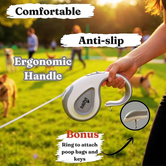 BoldPet® Retractable Dog Leash with Poop Bag Holder for Dogs up to 100 lbs - Heavy Duty 16 Ft Nylon Tape with 360°Tangle-Free Swivel Hook - Anti-Slip Ergonomic Handle for Comfortable Control