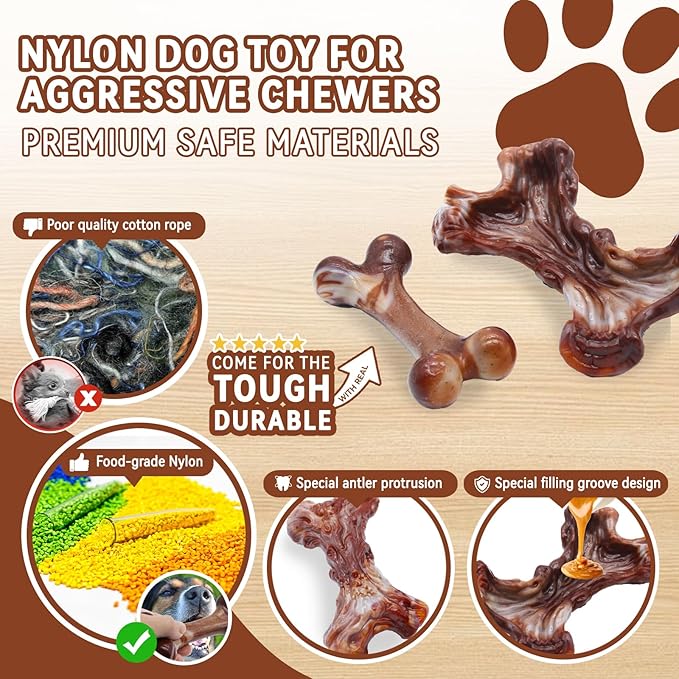 Magicorange Tough Dog Toys, Chew Toys for Aggressive Chewers, Dog Bone Toy Nylon Almost Indestructible Dogs Toy for Teeth Cleaning and Training (Brown