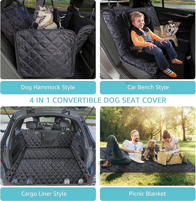 Truck Dog Seat Cover for Pickup Back Seat | Mesh Window & Seat Belt | 100% Waterproof Dog Hammock for Car Safe Travel with Side Door Protectors | Non-Slip, Scratchproof Pet Rear Seat Cover