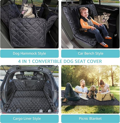 Truck Dog Seat Cover for Pickup Back Seat | Mesh Window & Seat Belt | 100% Waterproof Dog Hammock for Car Safe Travel with Side Door Protectors | Non-Slip, Scratchproof Pet Rear Seat Cover