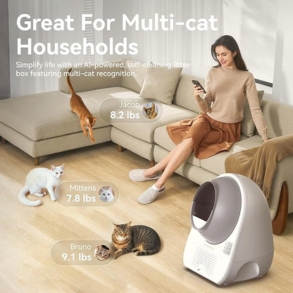 CATLINK Self Cleaning Cat Litter Box for Multiple Cats, Health Monitoring, Automatic Litter Box with APP, Odor Control, 65L Safe Pinch-Free Robot Cat Litter Box, White/Large (Luxury Pro-X)