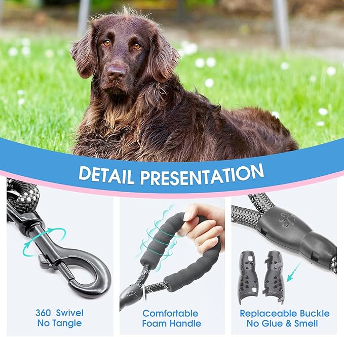 BAAPET 2/4/5/6 FT Dog Leash with Comfortable Padded Handle and Highly Reflective Threads for Small Medium and Large Dogs (2FT-1/2'', Black)