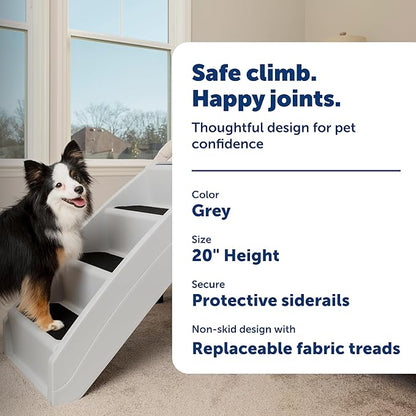 PetSafe CozyUp Folding Dog Stairs, Portable Indoor/Outdoor Pet Steps for Bed, Couch & Car, Grey, 20 Inch