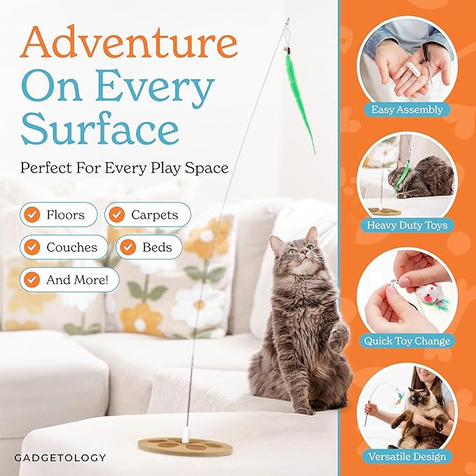 2 Cat Toy + 9 Feather Lures Interactive Cat Toys For Indoor Cats Interactive Kiteen Toys Enrichments For Boared Indoor Adult Cats Kittens Suction Cup Juguetes Para Gatos Teaser Feather Wand