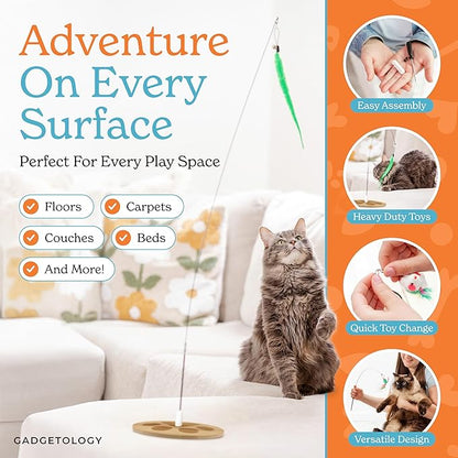2 Cat Toy + 9 Feather Lures Interactive Cat Toys For Indoor Cats Interactive Kiteen Toys Enrichments For Boared Indoor Adult Cats Kittens Suction Cup Juguetes Para Gatos Teaser Feather Wand