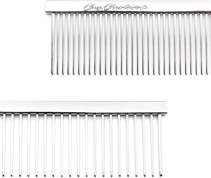 Chris Christensen Buttercomb Bundle - 5 in. Face and Feet Fine/Coarse Comb, 7.5 in. Greyhound Style Fine/Coarse Comb, Stainless Steel, Prevents Friction