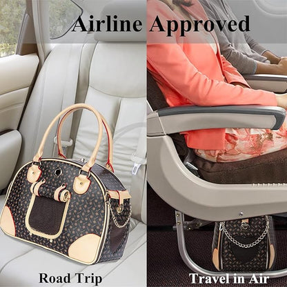 Adriene's Choice Luxury Pet Carrier, Puppy Small Dog Carrier, Cat Carrier Bag, Waterproof Premium PU Leather Carrying Handbag for Outdoor Travel Walking Hiking Shopping