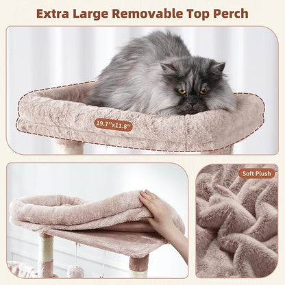Cat Tree, Cat Tower for Large Cats with 2 Big Platforms, 2 Baskets, condo and Toys, 63" Cat Scratching Posts for Indoor Cats, Muchroom GCT020MU