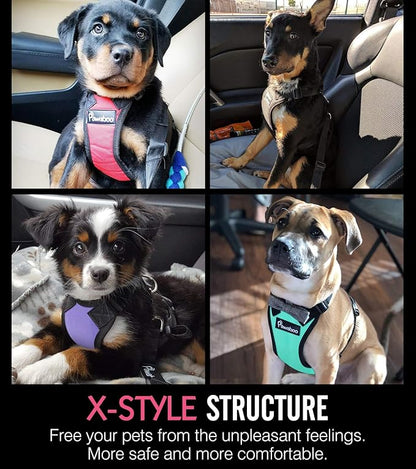 Pawaboo Adjustable Dog Seat Belt for Vehicle, Breathable Dog Safety Vest Harness with Seatbelt for Small Medium Large Dogs, L, Black + Silver