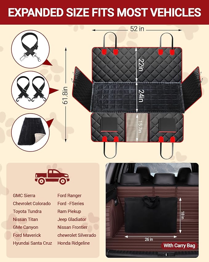 Dog Car Seat Cover for Back Seat, New Upgraded Heavy Duty Dog Car Seat Cover, Waterproof and Wear-Resistant Bench Back Seat Cover with Non-Slip Pad, 63"x52"Size Fits Cars, Trucks, SUVs