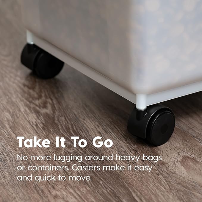 IRIS USA Dog Food Storage Container 50 lbs, with Removable Rolling Wheels, for Dog Cat Bird and Other Pets, Food Storage Bin, Keep Fresh, Made in USA, Pearl/Black