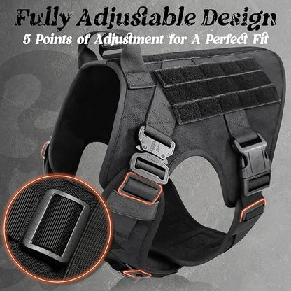 rabbitgoo Tactical Dog Harness Medium Sized, Heavy Duty Pet Harness with Handle, No-Pull Service Vest Medium Breed, Adjustable Military Dog Vest for Training Hunting Walking, Black, M