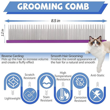 8.5 Inch Dual Tooth Pet Comb for Mats and Tangles,Poratable Grooming Dematting Comb for Indoor Long-haired Cats and Dogs,Pet Family Supplies,Removing Tangles,Knots,Undercoat and Excess Hair