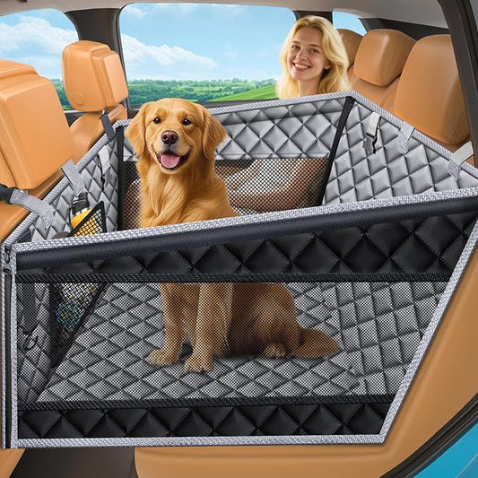 URPOWER Hard Bottom Dog Car Seat for Large Medium Dogs, Dog Back Seat Extender with 3-Sided Hard Boards, Waterproof Pet Backseat Cover Dogs Hammock for Large Cars, Trucks and SUVs, Holds up to 200 lbs