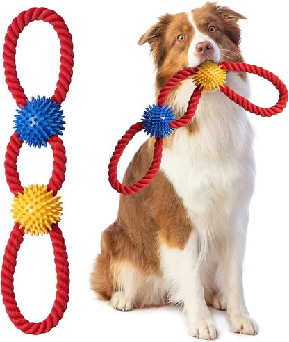 Aitmexcn Interactive Dog Rope Toys Tug of War, Tough Dog Toys for Medium Dogs, 100% Cotton Heavy Duty Puppy Toy for Boredom, Dog Pull Ball Rope Teeth Cleaning