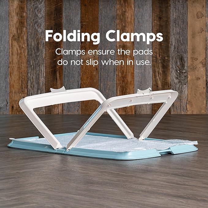 IRIS USA Pee Pad Holder - for Large Sized Dog and Puppy Pee Pads, Secured Latches, Non-Skid Feet, High Polish Finish for Easy Cleaning, Leak Protection, Fits 28"x34" Pad or Larger, Square, Blue