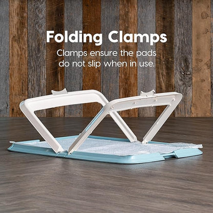 IRIS USA Pee Pad Holder - for Large Sized Dog and Puppy Pee Pads, Secured Latches, Non-Skid Feet, High Polish Finish for Easy Cleaning, Leak Protection, Fits 28"x34" Pad or Larger, Square, Blue