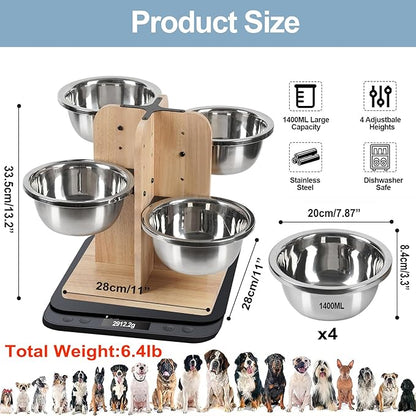 handrong Elevated Dog Bowls,4 Heights Raised Dog Bowl,4 Dogs Bowls Elevated,Wood Dogs Food Bowl,4 Sided Pet Feeding Station for Small,Medium Large Sized Pet-47.3oz