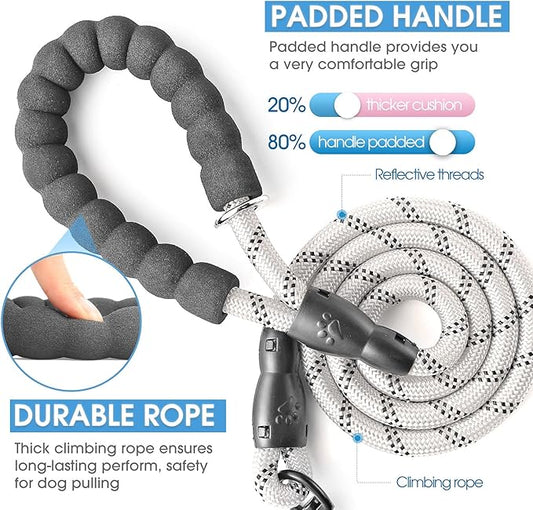 BAAPET 2/4/5/6 FT Dog Leash with Comfortable Padded Handle and Highly Reflective Threads for Small Medium and Large Dogs (4FT-1/2'', Silver)