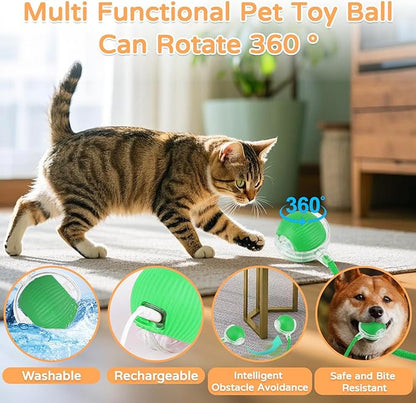 2025 New 1Pack Cat Ball Kitten Toys for Indoor Interactive Kitty Ball Toy Speedy Tail 360° Automatic Rolling for Dog, Cat(Green)