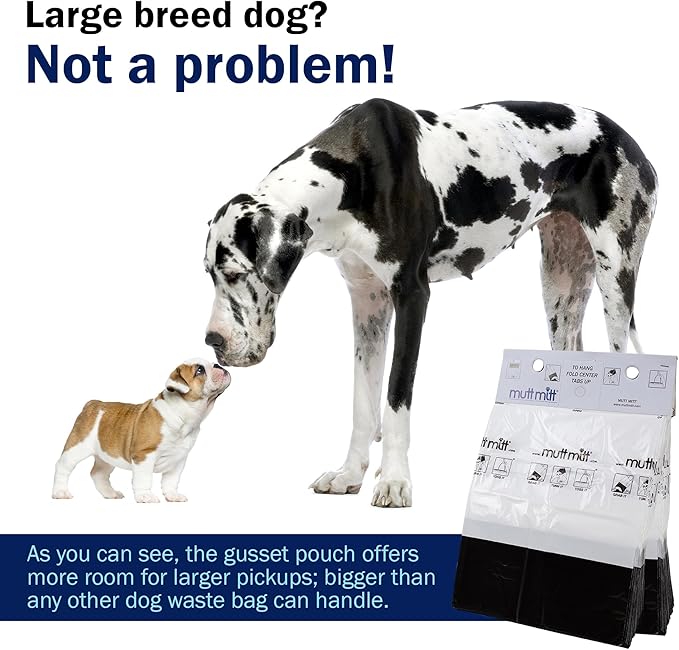 Mutt Mitt® 100 White & Black 2-Ply Dog Waste Bags on 1 Dog Waste Bag Station Header - 300% Thicker than mini roll dog waste bags - no more warm & yuck feeling