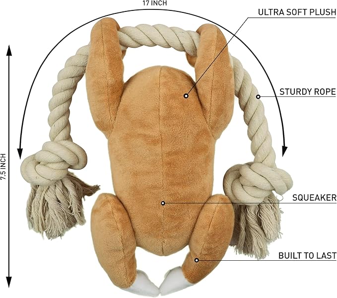 Native Pup Dog Toy Rope and Plush Stuffed Squeaker, Tug of War Toys for Dogs, Puppy Welcome Home Add on for Pets (Turkey)