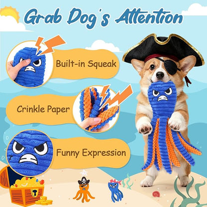 Zeaxuie Dog Toys for Aggressive Chewers, 2 Pack No Stuffing Dog Toys for Teething, Squeaky Chew Toy to Keep Them Busy for Small and Medium Breed, Crinkle Octopus