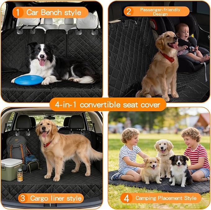 Dog Car Seat Cover for Rear Seat, Waterproof & Scratch-Proof Pet Seat Protector, Nonslip Car Seat Cover for Dogs, Universal Fit for Cars, Trucks & SUVs, Standard Size
