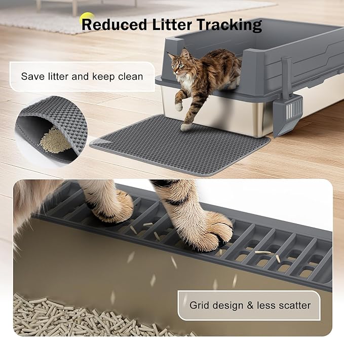 Stainless Steel Litter Box Extra Large for Big Cats Multi-Cats, Jumbo Extra Large Metal Cat Litter Box with High Sided Lid, Anti-Urine Leakage, Non-Stick,Include Litter Scoop