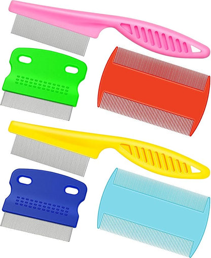 Boao 6 Pack Flea Lice Comb Stainless Steel Dog Cat Grooming Combs with Rounded Teeth, Double Sided Pet Tear Stain Remover Dematting Tool for Pets(Pink, Yellow, Dark Blue, Green, Blue, Orange)