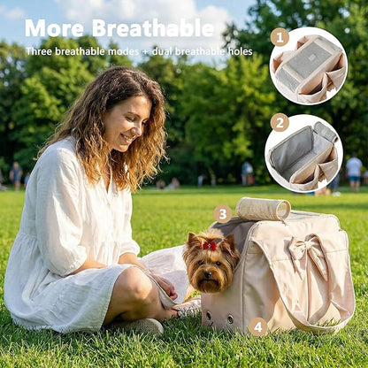 Dog Purse Carrier for Small Dogs, Soft Dog Tote Bag Carrier with 4 Large Pockets, No Collapse, Lightweight, Smart Zipper Lock, Comfortable Puppy Cats Rabbit Carrier for Travel,Outdoor(Beige)