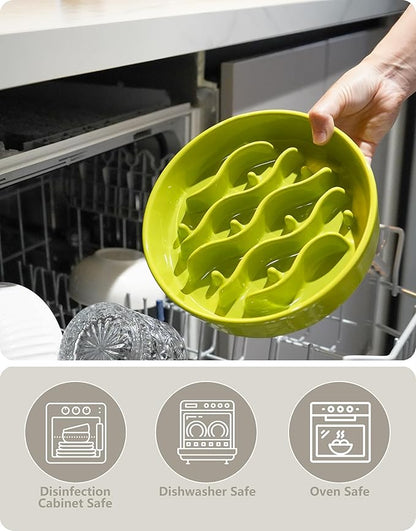 Ceramic Slow Feeder Dog Bowls Elevated, 2.0 Cups Dog Slow Feeder for Medium and Large Dogs, 30oz, 8in, Lime Green