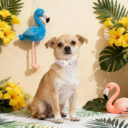 DOGWONG Cute Pet Dog Collar Pink Flamingos Cotton Dog Collar- Soft Girl Puppy Adjustable Pet Collars for Small Medium Large Dogs,XS