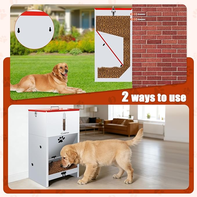 GADFISH 60 lbs Large Automatic Dog Feeder, Outdoor Heavy Duty Pet Feeder for Large Breed Dogs, with Viewing Window and Lockable Door