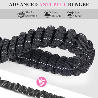 VIVAGLORY Hands Free Dog Leash Bungeeone Running Dog Leash with Waist Belt for Running Walking & Jogging, Bungee & Around Waist for Pet, S, Black/Pink