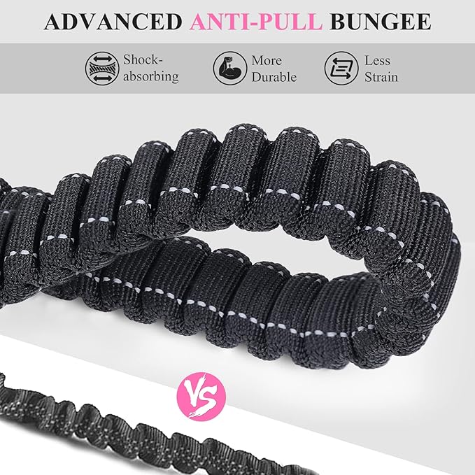 VIVAGLORY Hands Free Dog Leash Bungeeone Running Dog Leash with Waist Belt for Running Walking & Jogging, Bungee & Around Waist for Pet, M, Black/Pink