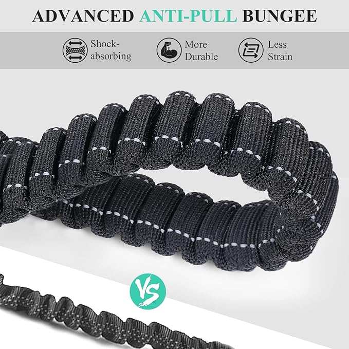 VIVAGLORY Hands Free Dog Leash Bungeeone Running Dog Leash with Waist Belt for Running Walking & Jogging, Bungee & Around Waist for Pet, S, Black/Turquoise