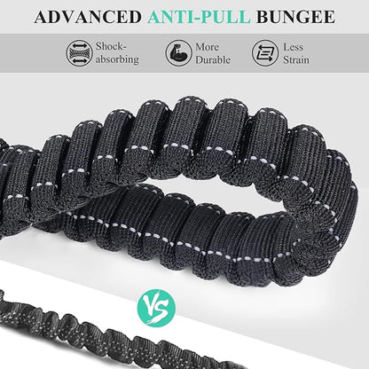 VIVAGLORY Hands Free Dog Leash Bungeeone Running Dog Leash with Waist Belt for Running Walking & Jogging, Bungee & Around Waist for Pet, S, Black/Turquoise
