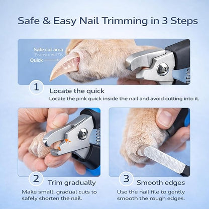 Dog & Cat Nail Clippers & Trimmers - Extra Sharp Dog Clippers with Stainless Steel Blades & Safety Guard to Avoid Overcutting - Ergonomic Cat Nail Clippers with Non-Slip Grip & Lock Feature