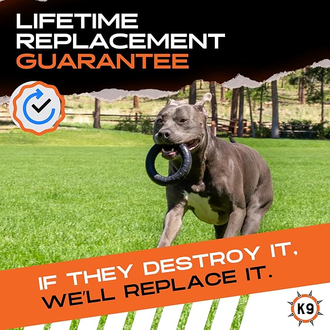 Monster K9 Indestructible Ring Dog Toy Durable for Aggressive Chewers - Safe, Non-Toxic Natural Rubber - Chew, Tug & Fetch - Tough, Heavy Duty - USA Made - Solid-Core, 6.5"x1.5"