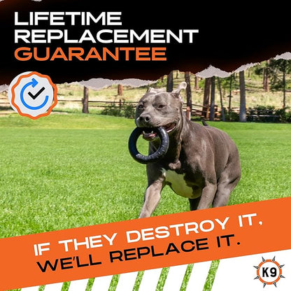 Monster K9 Indestructible Ring Dog Toy Durable for Aggressive Chewers - Safe, Non-Toxic Natural Rubber - Chew, Tug & Fetch - Tough, Heavy Duty - USA Made - Solid-Core, 6.5"x1.5"
