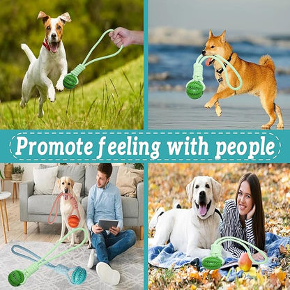 Dog Rope Toy for Small and Medium Dogs, Interactive Rope Toy for Dogs, Tug of War, Teeth Cleaning, Training, Fetch Outdoor Puppy Chew Toys with Rubber Ball (Green)