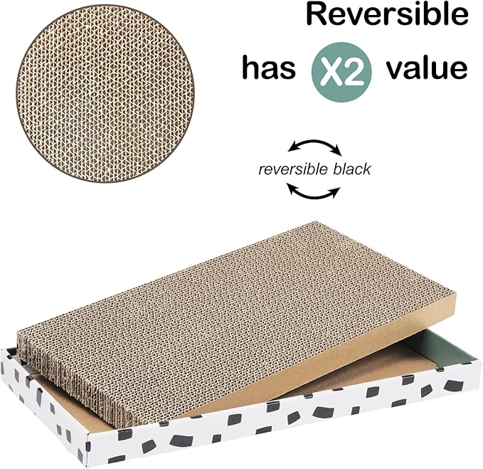 PAWSFANS Cat Scratcher Cardboard Scratch Pad with Box,Durable Corrugate Scratching Board Kitty Sofa Lounge Bed Reversible Catnip Included for Indoor Cats,Large (Box, 3pcs)
