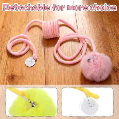 4PCS Cat Spring Toys, Hanging Fluffy Cat Ball Toys with Bell Stretchable Interactive Cats Teaser Soft Plush Interactive Cat Toy for Indoor Cats Kitten Play Chase Exercise