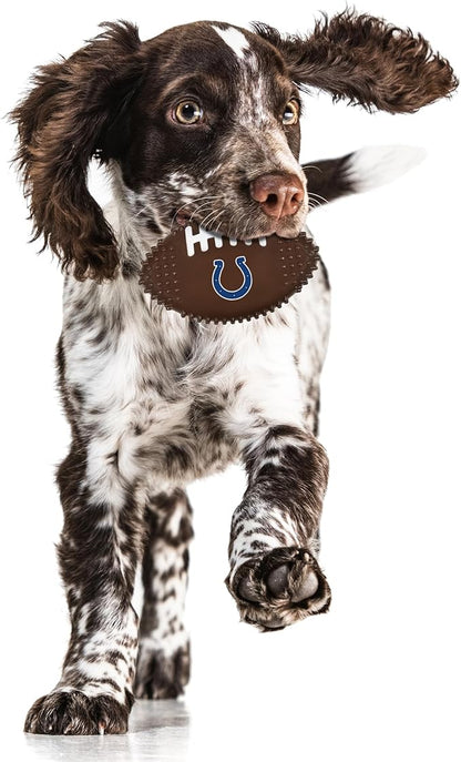 NFL Indianapolis Colts Mega-chew Hard Nylon Bacon-flavored Dog Bone Football Chew Toy Interactive Tasty Fun Dog Chewy Toys Indestructible Strong Durable Tough Pet Biting Playtoy for Aggressive Chewers