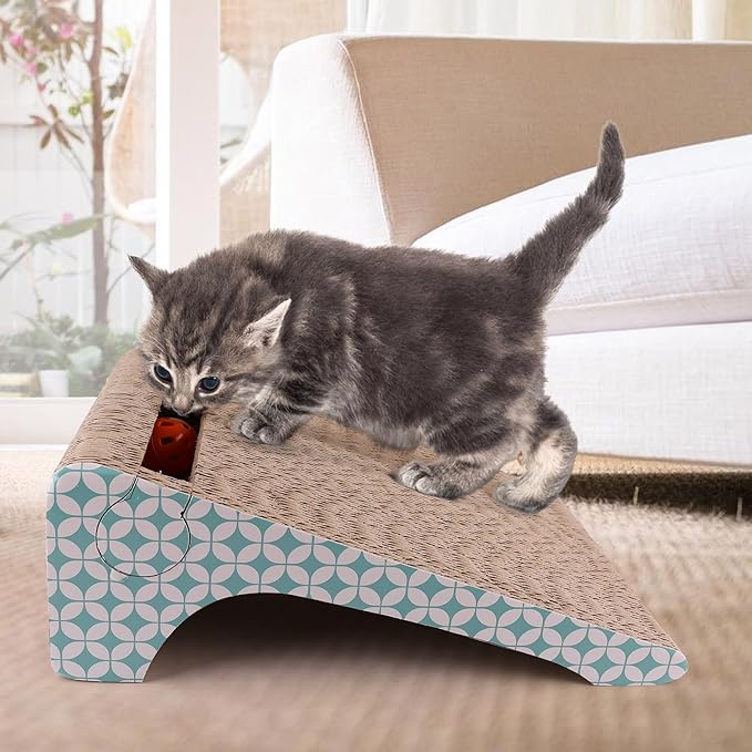 PrimePets Cat Scratcher Cardboard with Catnip, Removable Cat Scratching Pad with Ball, 2-in-1 Corrugated Cat Scratch Lounge Sofa Refill