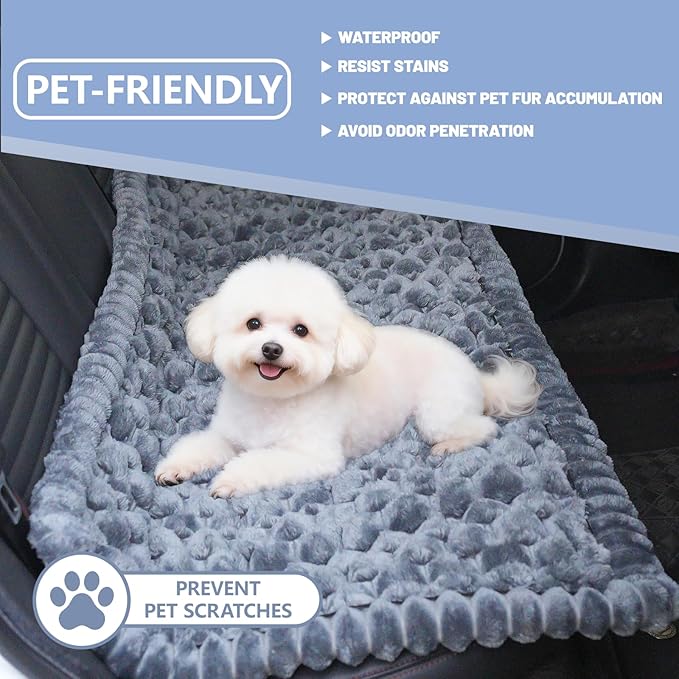 Waterproof Backseat Pet Bed Mat,Soft Plush Pet Seat Cover, Thickened Backseat Dog Bed Mat, Washable & Non-Slip Travel Pet Mat for Small Medium Dogs, Fits Car, Truck & SUV