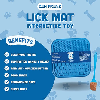 Premium Lick Mat for Dogs & Cats with Suction Cups and Spatula Spreader for Pet Separation Anxiety Relief, Slow Feeder, Perfect with Peanut Butter, Occupying Tactic, Grooming, and Travel