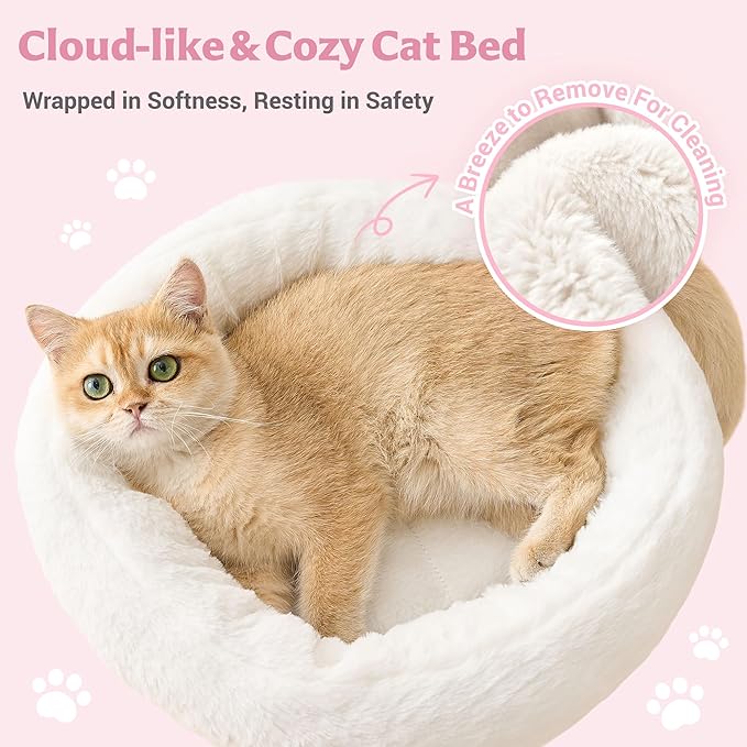 Modern Cat Tree for Indoor Cats Large Adult, 36in H Cat Tree Tower with Scratching Posts, Cozy Cat Bed Cave, Washable Cushions, Dangling Balls, Play&Nap Cat House Condo for All Breeds, Pink